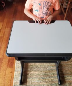 Flash Furniture Billie Open Front Student Desk for Classrooms or Remote Learning, Height Adjustable School Desk with Book Box and Bag Hooks, Black/Gray Set of 1 28 81CMMB9yFiL