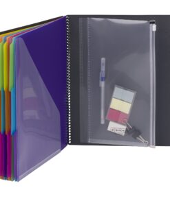 Smead Project Organizer, 24 Pockets, Grey with Assorted Bright Tabs, Tear Resistant Poly Material, 1/3-Cut Tabs, Letter Size (89206) 24 Pocket Yellow, Pink, Lime, Blue, Purple 24 81CN e5mgkL