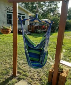 Sorbus Stylish Swing Chair - Fine Cotton Weave for Super Comfort & Durability - Hanging Hammock Chair w/2 Seat Cushions- Portable Outdoor Hanging Chair w/Hardware Kit - Indoor Outdoor Use - Max 265lbs Blue 50 81CPsZtfW6L 1