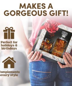 Paksh Novelty Whiskey Decanter Set - 7-Piece Italian Crafted Glass Decanter & Whiskey Glasses Set - Holiday Whiskey Gifts for Men and Women w/ Ornate Stopper and 6 Cocktail Glasses, Red A 36 81CQRgwQ4L 2