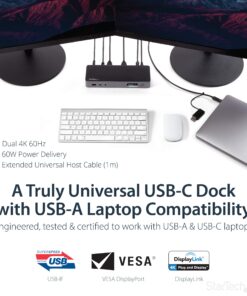 Alternative view of StarTech.com USB-C & USB-A Dock - Hybrid Universal Laptop Docking Station with Dual Monitor 4K60Hz HDMI & DisplayPort - USB 3.1 Gen 1 Hub, GbE - 60W Power Delivery - Windows, Mac & Chrome (DK30C2DPPD)
