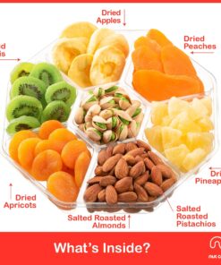 Nut Cravings Gourmet Collection - Dried Fruit & Mixed Nuts Gift Basket in Red Box (7 Assortments, 1 LB) Arrangement Platter, Birthday Care Package - Healthy Kosher USA Made Red Deluxe (7 Piece Assortment, 1 LB) 11 81CT4ziyStL