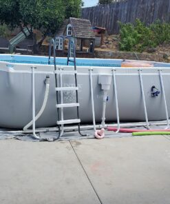 Intex 26795EH Prism Frame 16.5ft x 9ft x 48in Outdoor Above Ground Oval Swimming Pool Set with Filter Pump, Pool Cover and Ladder, Gray 16.5ft x 9ft x 48in / Oval 37 81CWIv79P7L