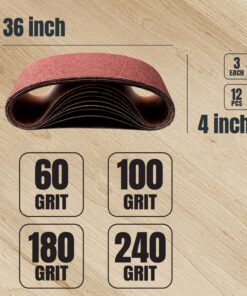 POWERTEC 11011-4 4 x 36 Inch Sanding Belts | Aluminum Oxide Belt Sander Sanding Belt Assortment, 3 Each of 60 100 180 240 Grits | Sandpaper for Belt and Disc Sander – 12 Pack 4x36",12pk 8 81CXSD4cKXL