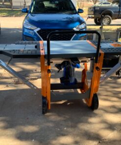 Bora Portamate - PM-8000 Miter Saw Stand Work Station | Mobile Rolling Table Top Workbench | Orange & Grey with Folding Wing Extensions Orange/Black 74 81CYfBsDWRL 1