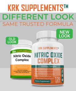 KRK SUPPLEMENTS 1 Bottle Nitric Oxide Complex 3500mg Per Serving L-Arginine HCL AAKG AKG Alpha Ketoglutarate Citrulline Malate 120 Capsules 120 Count (Pack of 1) 7 81ChfiP4bEL