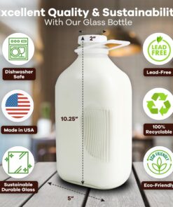 Alternative view of The Dairy Shoppe Heavy Glass Milk Bottles - Jugs with Lids and Silicone Pour Spouts - Clear Milk Containers for Fridge - Reusable Glass Milk Jug Dispenser - Made in USA (64 oz, 2 Pack) 64 oz
