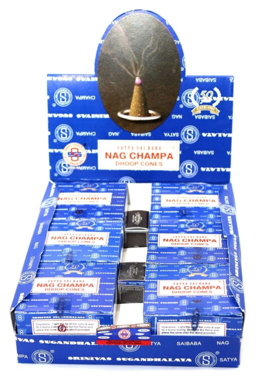 Nag Champa Satya Sai Baba Temple Incense Cones Carton, 12 Box