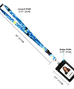 Vincent Van Gogh The Starry Night Print Lanyard with PU Leather ID Badge Holder Wallet with 3 Card Pockets, Safety Breakaway Clip & Matching Note Card. Gift of Carabiner Keychain Flashlight. Breakaway + Keychain Light 26 81CoQJ5kkyL