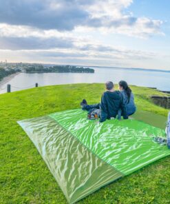WEKAPO Beach Blanket Sandproof, Extra Large Beach Mat, Big & Compact Sand Free Mat Quick Drying, Lightweight & Durable with 6 Stakes & 4 Corner Pockets Green 9x10 FT (1~8 person) 19 81Cu291nwWL