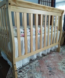 TILLYOU Ruffled Crib Skirt with Pompoms, Microfiber Nursery Crib Toddler Bedding Skirts for Baby Boys Girls, 14'' Drop, White Polyester 36 81CwDSepnxL