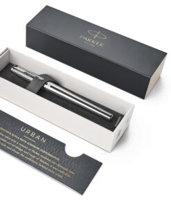 Parker Urban Fountain Pen, Premium Silvered Powder, Medium Nib with Blue Ink Refill (1931603) Pen with gift box Medium nib 10 81D2cgsTDqL