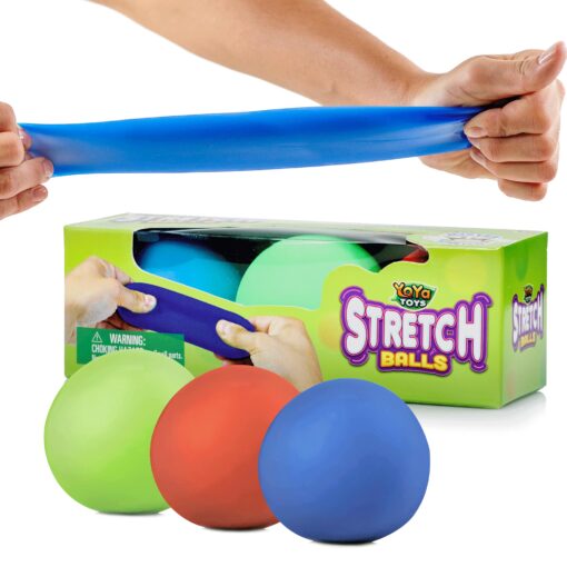 YoYa Toys Pull, Stretch and Squeeze Stress Balls - 3 Balls, Elastic Sensory Balls for Stress and Anxiety Relief, Autism and Special Needs Toys, Calming Fidgets for Kids and Adults, Ideal for Classroom Stretch Pack of 3