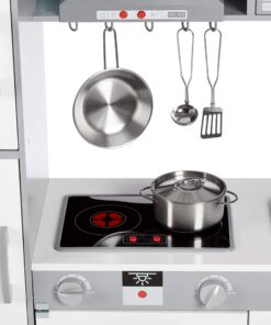 Amazon Basics Kids Upright Wooden Kitchen Toy Playset with Stove, Oven, Sink, Fridge and Accessories, for Toddlers, Preschoolers, Children Age 3+ Years, White & Gray, 39"L x 11.8"W x 39'H' Upright Kitchen 22 81D5B3mcYQL 1