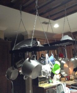 Fox Run Rectangular Hanging Pot Rack with Chains and 6 Hooks, 2 Inch, Black Iron Rectangular With Hooks 32 81D7U3pUjlL