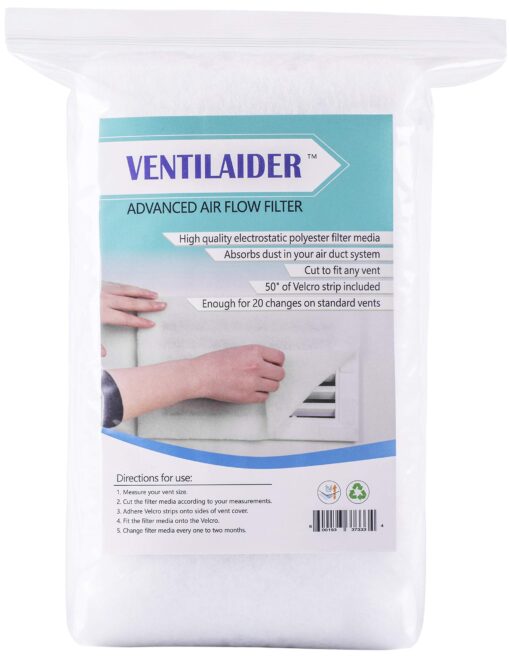 Ventilaider Complete Air Vent Register Filter Set Cut to Fit Any Size 16" x 60" & 50" Installation Tape, Electrostatic Fabric. Purifies Air, Helps Reduce Dust from Ducts, AC Furnace System 1