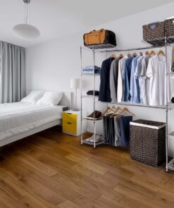 Seville Classics Closet Garment Organizer with Metal Hanging Rod Wardrobe Storage System, w/ Steel Shelves for Clothes, Shirts, Jackets, Coats, Blankets, Shoes, Steel, Expandable Rack 39 81DAl4gjUHL