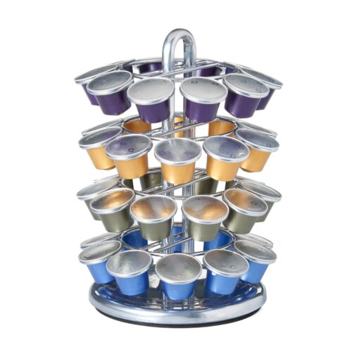 Nifty Nespresso Original Line Capsule Carousel – 40 Coffee Pod Storage Holder, Spins 360-Degrees, Lazy Susan Platform, Modern Chrome Design, Home or Office Kitchen Counter Organizer Chrome Capsule Carousel 1 Count (Pack of 1)