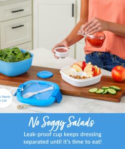 Bentgo® All-in-One Salad Container - Large Salad Bowl, Bento Box Tray, Leak-Proof Sauce Container, Airtight Lid, & Fork for Healthy Adult Lunches; BPA-Free & Dishwasher/Microwave Safe (Blue) Blue 32 81DGVIKaYrL
