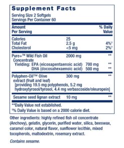 Super Omega-3 EPA/DHA Fish Oil, Sesame Lignans & Olive Extract - For Heart & Brain Health – For Inflammation & Cholesterol Management – Gluten-Free, Non-GMO – Lemon Flavor 120 Softgels 120 Count (Pack of 1) Standard Packaging 13 81DJN2Zzb9L