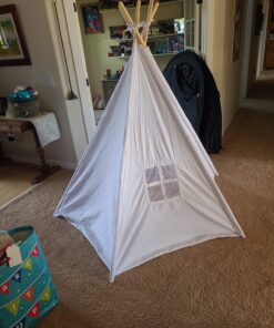 6' Giant Teepee Play House of Pine Wood with Carry Case by Trademark Innovations (White) 49 81DMK0bFZnL