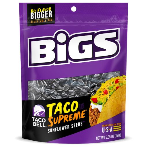 BIGS Taco Bell Taco Supreme Sunflower Seeds, Keto Friendly Snack, 5.35-oz. Bag (Pack of 12)