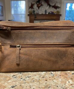 RUSTIC TOWN Buffalo Leather Toiletry Bag : Vintage Travel Shaving & Dopp Kit : for Toiletries, Cosmetics & More : Spacious Interior & Waterproof Lining : Compact, Fits Easily in Luggage Brown 33 81DQMfx20GL 1