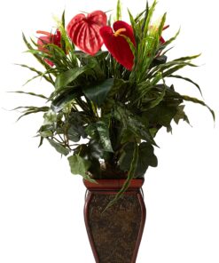 Nearly Natural 6678 Mixed Greens and Anthurium with Vase Decorative Silk Plant, Green 20 81DQTcDNILL