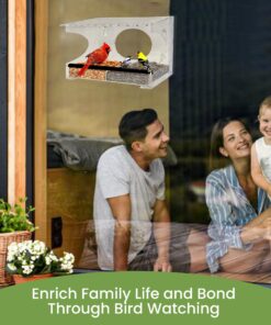 Alternative view of Large Clear Window Bird Feeder - Extended House with Strong Suction Cups - Steel Perch Sliding Feed Seed Tray - See Through Transparent Big Birdhouse - Wild Finch, Cardinal, Blue Jay - Cool Cat Gift