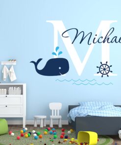 Decalzome Inc Personalized Whale Name Nautical Decor - Nautical Theme Nursery Wall Decals - Baby Shark Wall Decals Room Decor Stickers - Under The Sea Art Mural Vinyl Sticker - Baby Boy & Girl Decor 21 81DZ8Rp8xRL