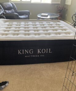 King Koil Luxury Air Mattress Queen with Built-in Pump for Home, 20” Queen Size Inflatable Airbed Luxury Double High Adjustable Blow Up Mattress, Durable - Portable and Waterproof, Black 20 Inch 42 81DaSTzX3sL