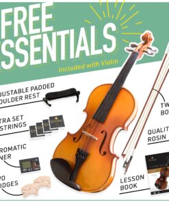 Mendini by Cecilio Violin Instrument – MV400 Size 3/4 Acoustic Violin with Bow, Case, Tuner, Metronome & Extra Strings, Kids & Beginner Violin, Maple Varnish, 3/4 Violin 13 81DcRPxaAJL