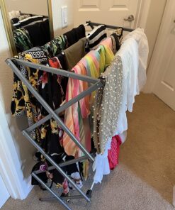 Honey-Can-Do Deluxe Metal Collapsible Clothes Drying Rack, 50 lbs, 29" x 14.2" x 42.1", White & Grey White and Grey 36 81DgGsY30xL 2