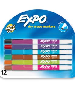 EXPO Low Odor Dry Erase Markers, Fine Tip, Assorted Colors, 12 Count 12 Count Assorted