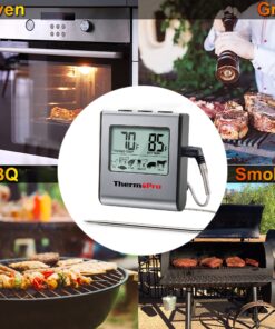 ThermoPro TP-16 Large LCD Digital Cooking Food Meat Smoker Oven Kitchen BBQ Grill Thermometer Clock Timer with Stainless Steel Probe Light Silver 27 81Dh5 xyK8L