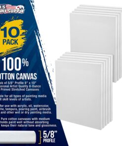 U.S. Art Supply 8 x 10 inch Stretched Canvas Super Value 10-Pack - Triple Primed Professional Artist Quality White Blank 5/8" Profile, 100% Cotton, Heavy-Weight Gesso - Acrylic Pouring, Oil Painting 8" x 10" 27 81Di8sH1xSL