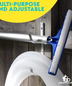 Gray Bunny Pool Pole Hanger, 2 Piece Nickel Gray Premium Aluminum Swimming Pool Accessories Hook Set, for Telescopic Poles, Skimmers, Leaf Rakes, Nets, Brushes, Vacuum Hose, Garden Tools 1 Pack (2 Hooks) 16 81DiLtAJpzL