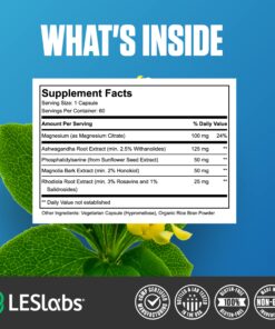 LES Labs Cortisol Health – Stress Relief, Balanced Cortisol Response, Relaxation & Deep Sleep – Phosphatidylserine, Magnesium, Magnolia Bark, Rhodiola Rosea & Ashwagandha – Non-GMO – 60 Capsules 19 81DmcM2QTYL 1