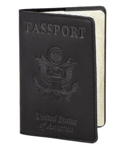Shvigel Leather Passport Cover - Holder - for Men & Women - Passport Case (Black Vintage) Black Vintage 15 81DnAUXBA1L