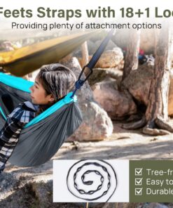 Kootek Camping Hammock Double & Single Portable Hammocks Camping Accessories for Outdoor, Indoor, Backpacking, Travel, Beach, Backyard, Patio, Hiking Grey & Sky Blue Large 28 81DpLkFextL
