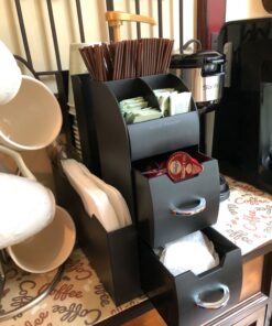 Mind Reader 11-Compartment Coffee Cup and Condiment Organizer with 2 Drawers, 11.25"L x 5.35"W x 11.15"H, Black Single 35 81DtGMEcX5L