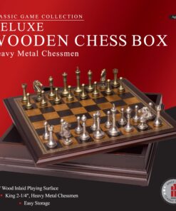 Alternative view of Classic Game Collection Metal Chess Set with Deluxe Wood Board and Storage - 2.5" King, Gold/Silver/Brown (985)