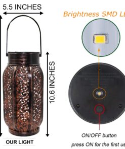 Maggift 2 Pack 10.6 Inch Hanging Solar Lights Outdoor Retro Hanging 20 Lumens Christmas Decorative Solar Lantern with Handle, Brown 2Pack-Retro Hanging Solar Lantern 28 81Dvg4mKAcL