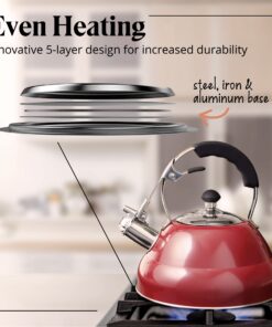 Willow & Everett Whistling Tea Kettle for Stove Top - 2.75 Quart Tea Pots for Stove Top w/Stainless Steel, Mirror Finish & Strainer Single Handle 32 81DwACYDTL
