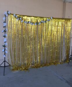 Metallic Gold Foil Fringe Shiny Curtains for Party, Prom, Birthday, Event Decorations 3 foot x 8 foot (1 Curtain) 22 81Dwp2AzXqL