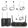 Pyle 2 Channel Wireless Microphone System - Portable UHF Digital Audio Mic Set with 2 Headset, 2 Lavalier lapel, 2 Transmitter, ¼’’ cable, power adapter - For Karaoke, PA, DJ, - PDWM3400,Black