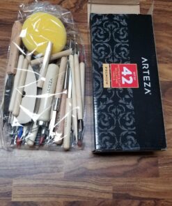 Arteza Pottery & Polymer Clay Tools, 42-Piece Sculpting Set, Steel Tip Tools with Wooden Handles, for Pottery Modeling, Smoothing, Carving & Ceramics 37 81E0pai5FlL