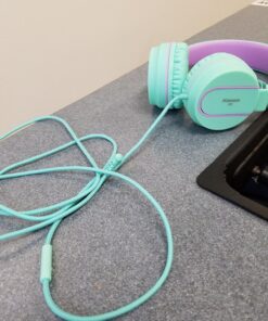 Kids Headphones, AILIHEN I35 On-Ear Headphones for School, 93dB Headphones Boy Girl, 3.5mm Wired Mic for Chromebook, Laptop (Green/Purple) Blue 33 81E1pu2aLyL