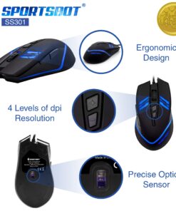 Soundbot SportsBot SS301 Blue LED Gaming Over-Ear Headset Headphone, Keyboard & Mouse Combo Set w/ 40mm Speaker Driver, Microphone, Multimedia Keys & Window Key Lock, 4 DPI Levels (BLU) 38 81E7ZrZelIL