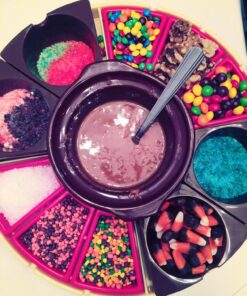 Nostalgia CCA5 Lazy Susan Chocolate & Caramel Apple Party with Heated Fondue Pot, 25 Sticks, Decorating and Toppings Trays 25 81E7d3JvhXL 1